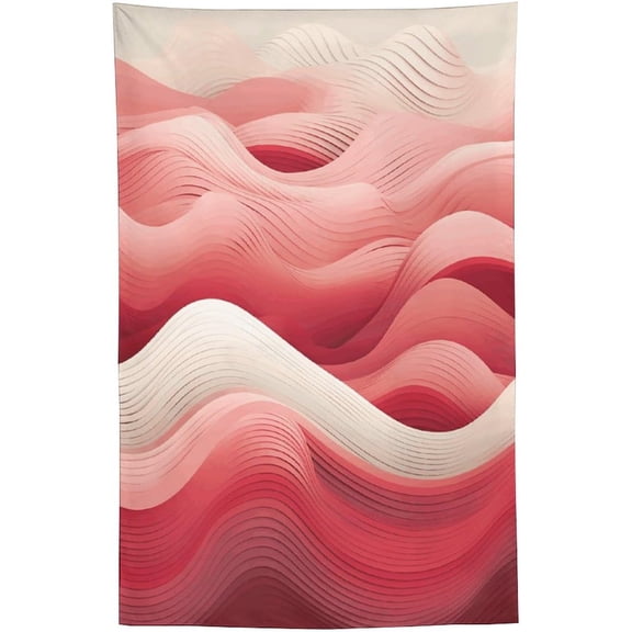 Peach and White Waves Tapestry Wall Hanging, Vintage Aesthetic Wall Art Decor, Decorative Backdrop Flag for Bedroom or Living Room, 60 x 90 Inch