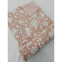 Peach color Floral Kantha Quilt Handmade Cotton Kantha Quilt Twin Size