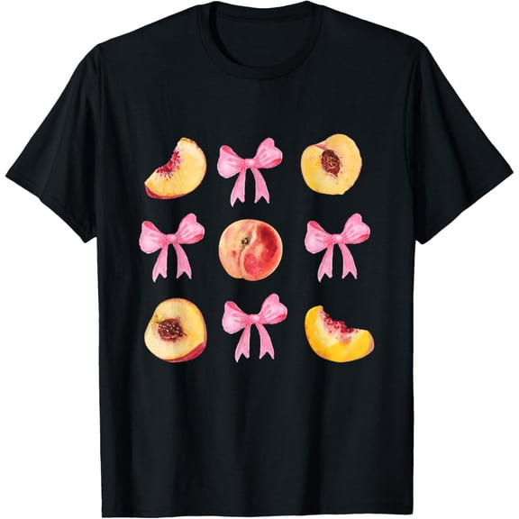Peach fruit pink bows fruit aesthetic coquette girl peach T-Shirt