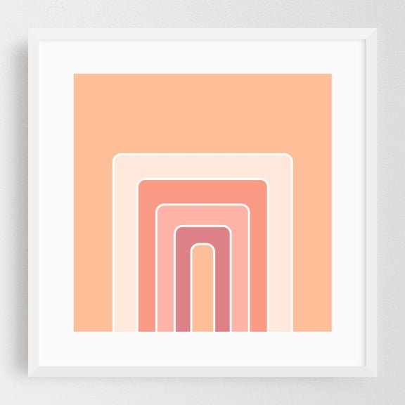 Peach fuzz arches - Digital Art Geometric Minimalist Abstract Pastel Modern Art Mid-Century Modern Pattern White Framed Wall Art Print 12 x 12 inches