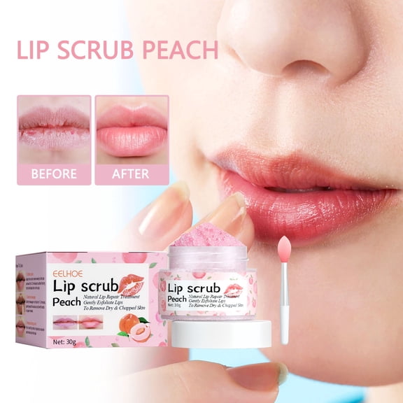 Peach lip scrub, moisturizes lips, hydrates, reduces lip area skin, and improves dark corners of the mouth