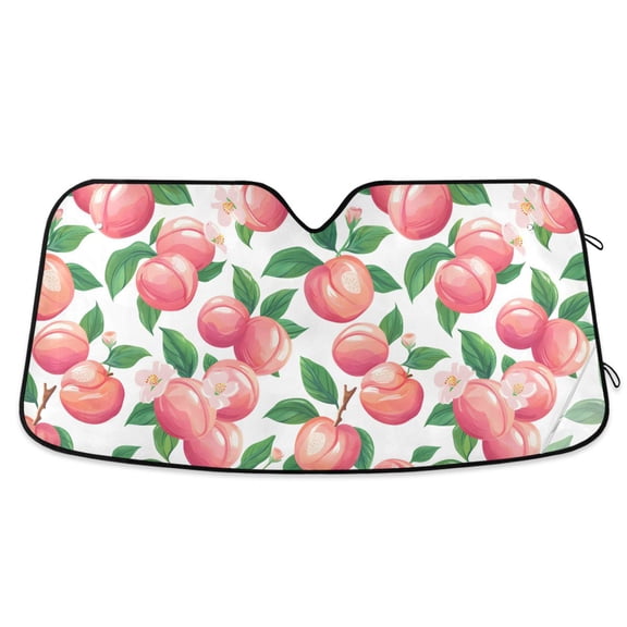 Peach with Leaf Car Windshield Sun Shade Foldable Car Front Window Visor Heat and UV Protection 53x23.5