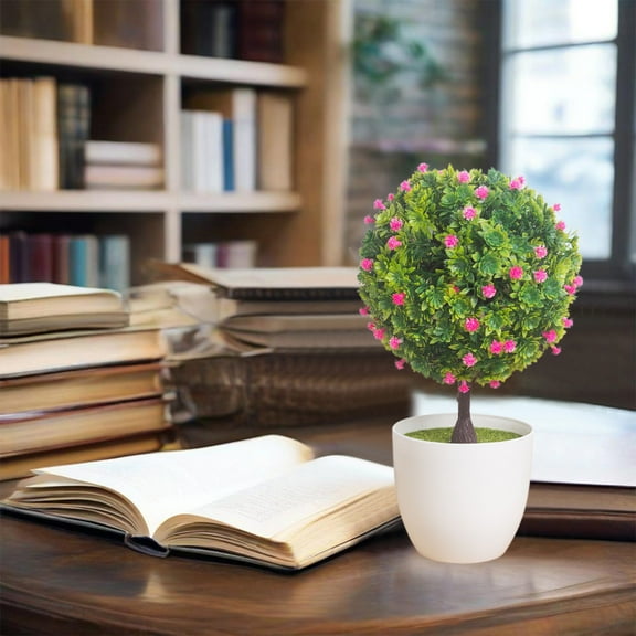 Peacheart 11" Artificial Topiary Ball Tree with Flower, Faux Potted Bush Plant for Home Office Bedroom Living Room Table Decor