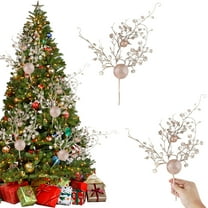 Peacheart 11" Christmas Pick, Glitter Artificial Eucalyptus Leaves Stem with Berry Ball Ornament for Xmas Christmas Tree Wreath Garland DIY Craft Decor