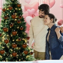 Peacheart 12 Pcs Valentine's Day Heart Ornaments, 1.96" Brown Glossy Matt HHeart Shaped Baubles Hanging Decorations for Tree Valentine's Day Wedding Anniversary Party Home Decor