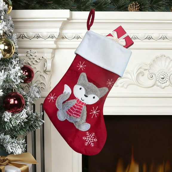Peacheart 16" Christmas Stocking, Cute Cartoon Wolf Stocking for Xmas Tree Hanging Decor, Christmas Stocking Gift for Family