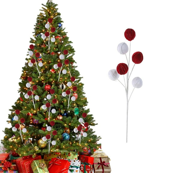 Peacheart 17.7" Christmas Berry Pick, Velvet Artificial Berry Stem for Christmas Tree Wreath Garland DIY Craft Vase Filler Home Decor