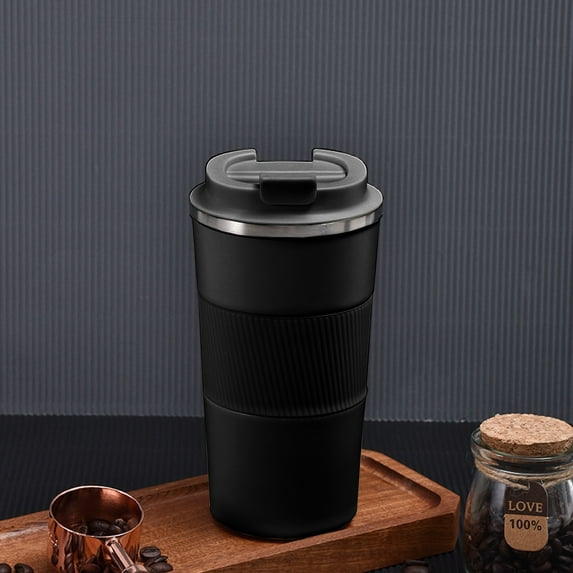 Peacheart 17oz Insulated Coffee Cup, Double Wall Vacuum Stainless Steel Travel Coffee Mug with Flip Lid & PU Leather Cover for Ice Drink Hot Beverage