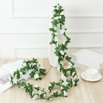 Peacheart 2 Pcs 16.08Ft Artificial Rose Flower Garland, Ivory Rose Vine Flowers with Green Leaves Hanging Decorations for Spring Summer Birthday Anniversary Wedding Party Wall Arch Decor