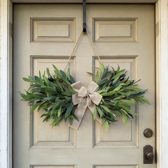 Peacheart 24" Artificial Olive Swag with Burlap Bow Plastic Greenery Olive Branch Wreath for Wedding Arch Wall Home Garden Decor