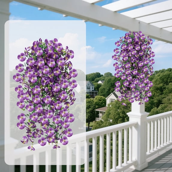 Peacheart 29.5in Hanging Morning Glory Artificial Flowers for Outdoor Planter Basket Farmhouse Home Porch Patio Balcony Wall Decor