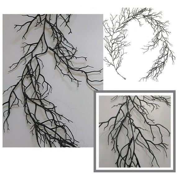 Peacheart 2PCS 11.48FT Black Artificial Willow Vine Twig Garland for Halloween Holiday Home Fireplace Mantle Decor