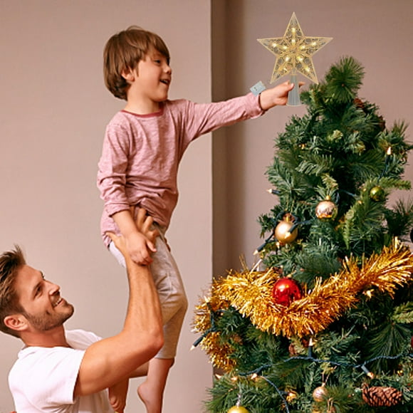 Peacheart 2Pcs 6.7" Christmas Star Tree Topper with LED Lights, Battery Operated Tree Topper Star with Hollow Design for Christmas Tree Xmas Winter Holiday Party Home Decor, Warm White