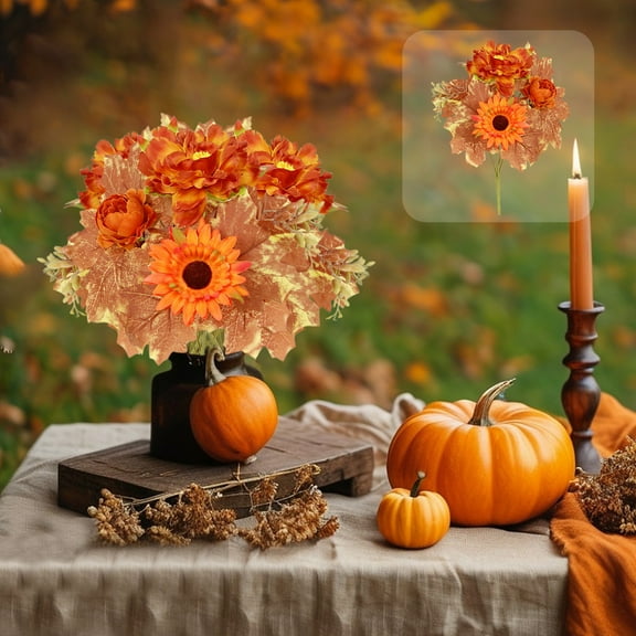 Peacheart 2Pcs Fall Stems, 15.7" Artificial Maple Leaves Branch for Autumn Harvest Thanksgiving Halloween Wedding Party Farmhouse Home Table Centerpiece Vase Decor