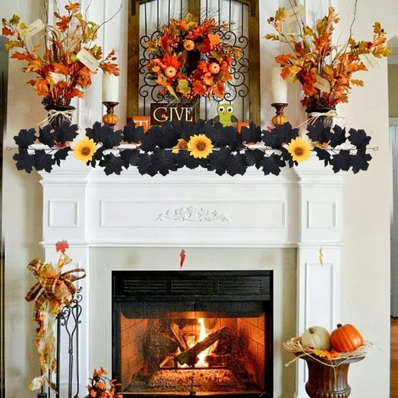 Peacheart 3.2FT Fall Leaf Garland, Artificial Maple Leaves Hanging Vine with Sunflower for Autumn Harvest Thanksgiving Halloween Wedding Party Farmhouse Home Fireplace Mantel Table Centerpiece
