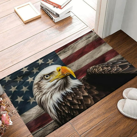 Peacheart 4th of July Patriotic Door Mat, Non-Slip American Flag Bald Eagle Welcome Doormat for Indoor Outdoor Entrance Patio Porch Independence Day Memorial Day Farmhouse Home Decor, 16x24 Inch