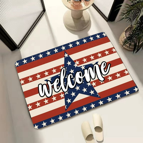 Peacheart 4th of July Patriotic Door Mat, Non-Slip American Flag Stars Welcome Doormat for Indoor Outdoor Entrance Patio Porch Independence Day Memorial Day Farmhouse Home Decor, 20x32 Inch