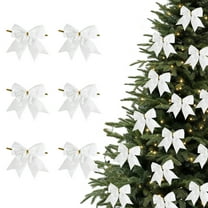 Peacheart 6 Pcs White Glitter Small Christmas Bows for Xmas Tree Wreath Gift Wrapping DIY Crafts Home Decor, 3.9 x 3.5 inch
