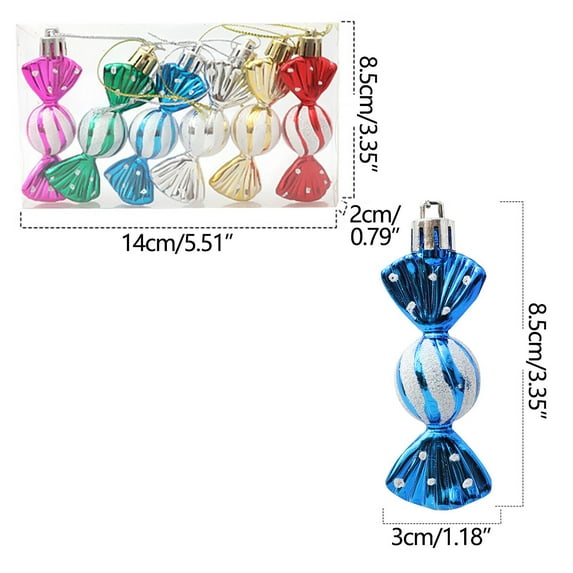 Peacheart 6 Pieces Christmas Candy Ornaments, 3.35" Shatterproof Colorful Glitter Candy Christmas Tree Hanging Decoration for Xmas Holiday Party Supplies Farmhouse Home Decor