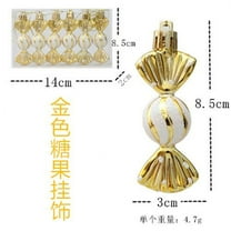 Peacheart 6 Pieces Christmas Candy Ornaments, 3.35" Shatterproof Gold Glitter Candy Christmas Tree Hanging Decoration for Xmas Holiday Party Supplies Farmhouse Home Decor