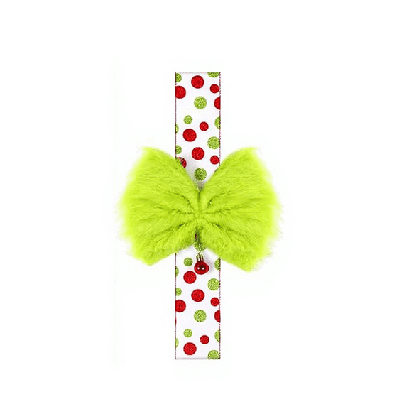 Peacheart 78.7 Inch Large Christmas Bow Lime Green Faux Furry Polka Dot Stripe Cabinet Ribbon Bow for Xmas Holiday Kitchen Decor