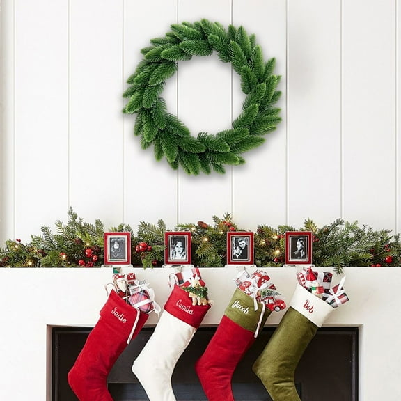 Peacheart Artificial Christmas Pine Wreath for Front Door, 11.8" Faux Greenery Wreath for Christmas Xmas Winter Farmhouse Home Front Porch Wall Window Decor