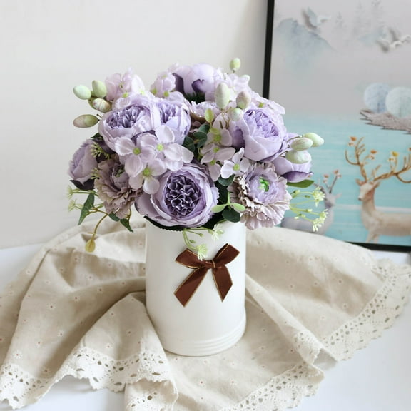 Peacheart Artificial Peony Flower, 11.8" Faux Silk Flowers Bouquet with Eucalyptus Leaves for Floral Arrangement Spring Summer Wedding Party Famhouse Home Vase Table Centerpiece