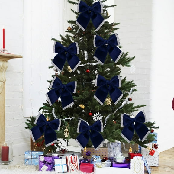 Peacheart Blue Velvet Bow for Wreath, 7.8" × 9.6" Small Christmas Tree Topper Bows for Tree Wreath Garland DIY Crafts Christmas Party Home Decorations