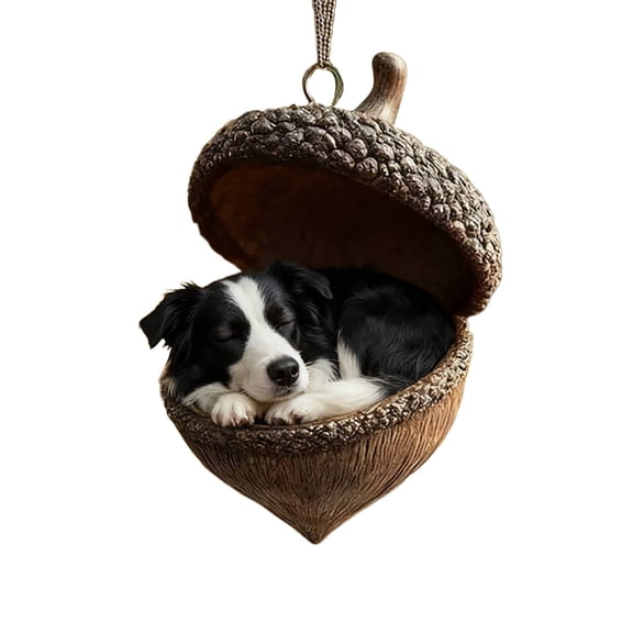 Peacheart Border Collie Dog Acorn Ornament, Cute Puppy 2D Acrylic Christmas Tree Hanging Decoration, Gift for Dog Lovers
