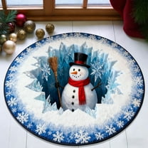 Peacheart Christmas 3D Rug, Christmas Optical Illusion Rugs, Non-Slip Decorative Snowman Round Floor Rug with Depth Pattern for Christmas Holiday Entryway Bedroom Living Room Decor