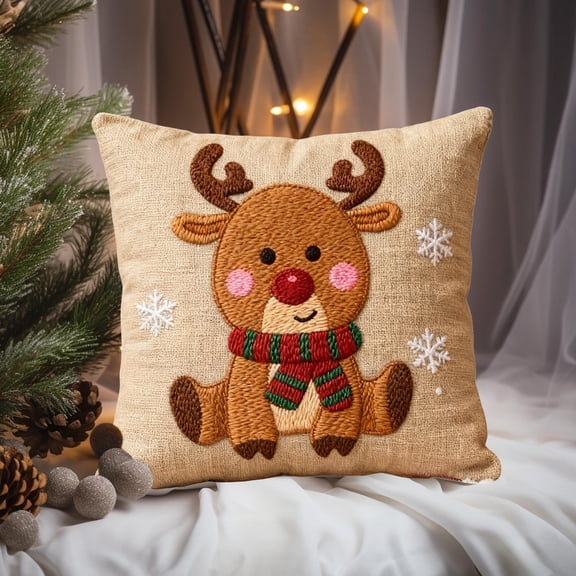 Peacheart Christmas Deer Printed Throw Pillow Cover 18x18 inch Soft Cushion Case for Sofa Xmas Farmhouse Home Bedroom Living Room Decor