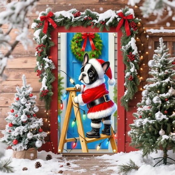 Peacheart Christmas Door Cover 71x35 Inch Cute Puppy Christmas Door Banner for Front Door Indoor Outdoor Xmas Winter Holiday Party Backdrop Hanging Decor