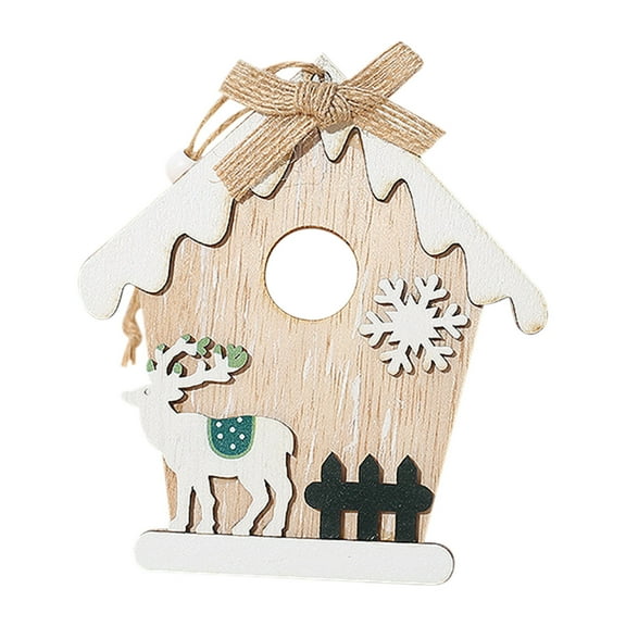 Peacheart Christmas House Ornaments, Reindeer Snowflake Wood House Wooden Cutout Crafts with Ropes, Rustic Christmas Hanging Decorations for Xmas Holiday Wedding Party Farmhouse Home Decor