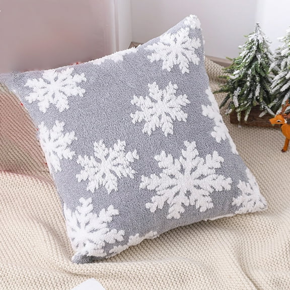 Peacheart Christmas Snowflake Pillow Covers 18" x 18", 3D Embroidery Faux Fur Christmas Throw Cushion Covers for Bed Sofa Couch Xmas Winter Holiday Farmhouse Home Bedroom Living Room Decor