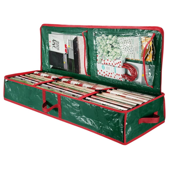 Peacheart Christmas Wrapping Paper Storage Organizer with Adjustable Straps and Pockets, 40"L x 14"W x 6"H Waterproof Plastic Gift Wrapping Paper Storage Bag for Xmas Holiday
