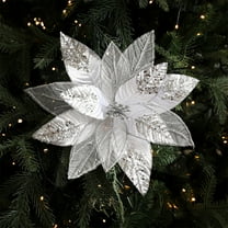 Peacheart Glitter Artificial Christmas Flower, 11.4 Inches Large Faux Poinsettia Flower with Sequins for Xmas Christmas Tree Wreath Garland DIY Craft Home Decor