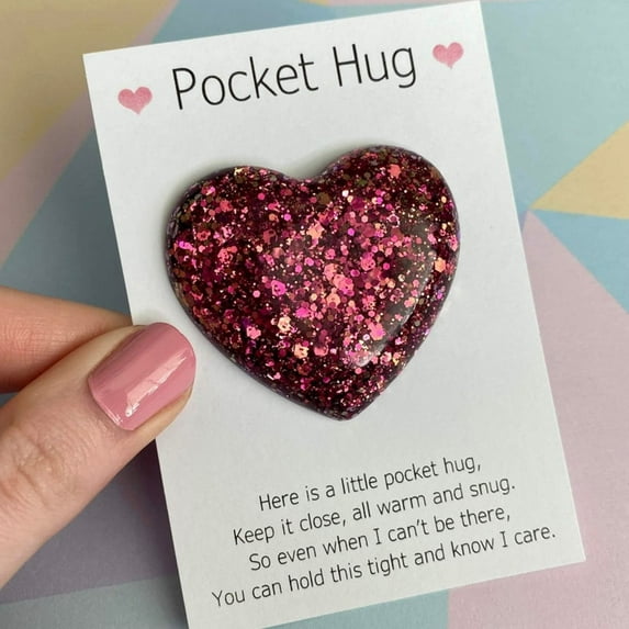 Peacheart Glitter Pocket Hug Heart with Greeting Cards, Birthday Valentines Day Gifts for Her Him Girlfriend Boyfriend