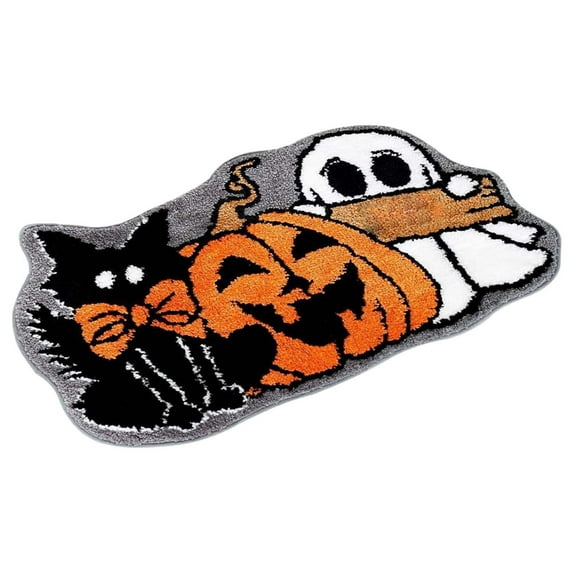 Peacheart Halloween Bath Mat, Non-Slip Absorbent Spooky Ghost Pumpkin Black Cat Shower Rugs Gothic Decoration for Indoor Halloween Home Bathroom Bedroom Living Room Decor