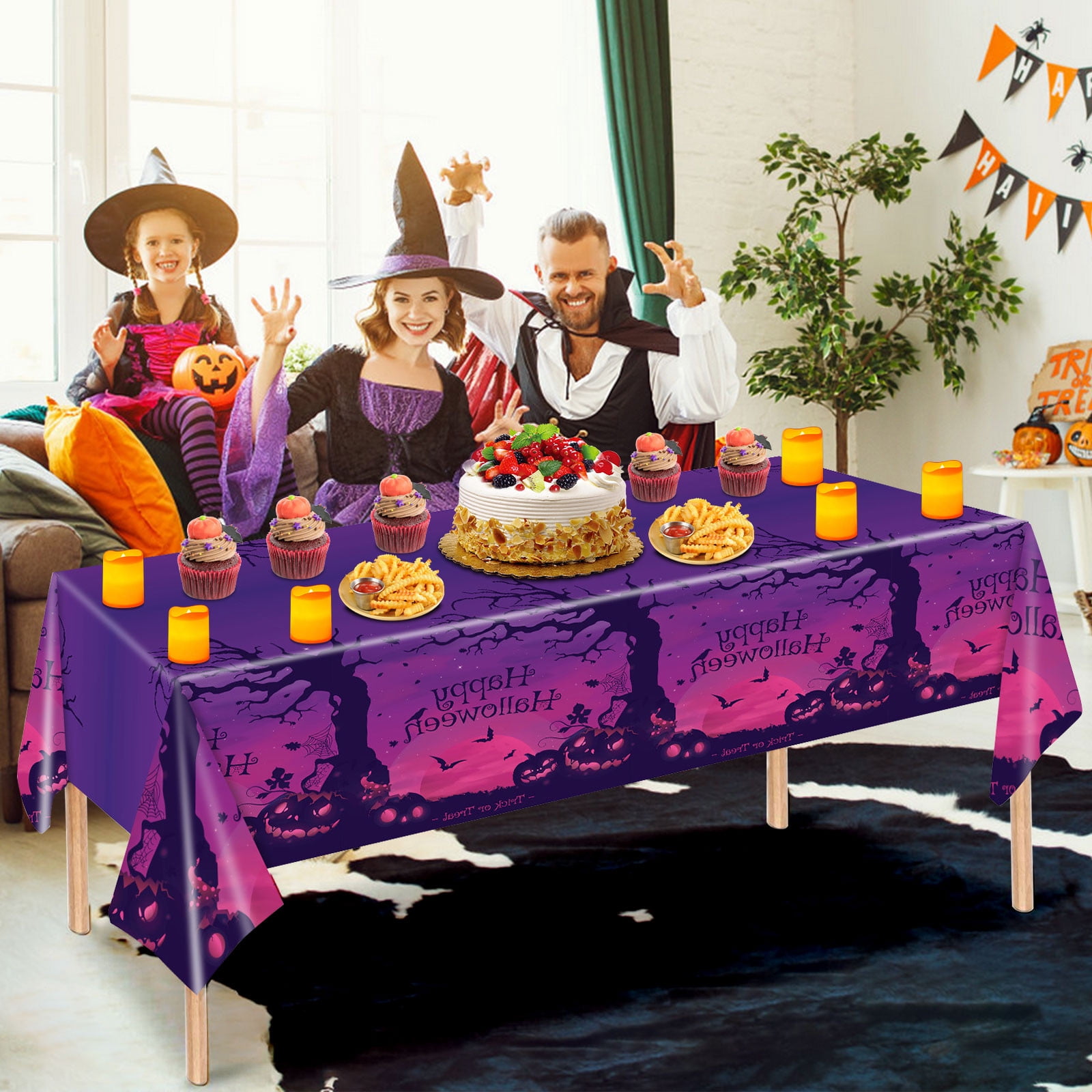 3 Pack Halloween Tablecloths,Disposable Plastic