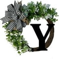 thumbnail image 1 of Peacheart Last Name Wreath for Front Door with 26 Initial Letter Sign and Striped Linen Bow for Spring Summer Farmhouse Home Front Porch Hanging Decor, 12 Inch, 1 of 9