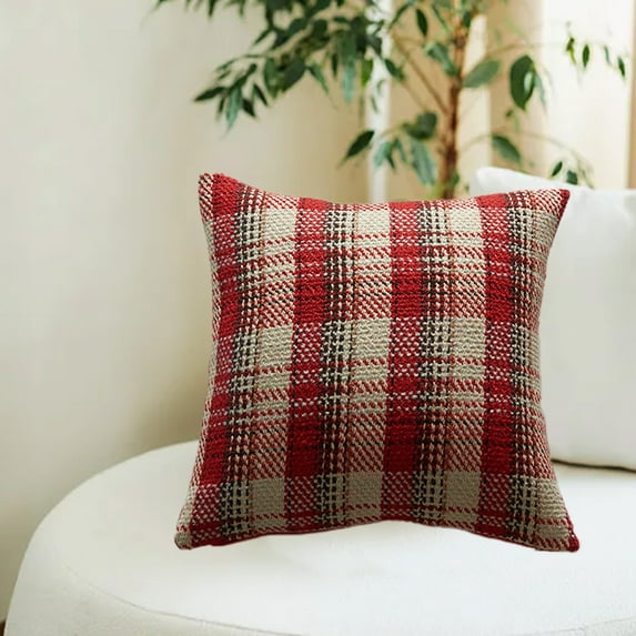 Peacheart Red Christmas Plaid Pillow Covers 18x18 inch, Vintage Knitted Christmas Throw Cushion Case for Bed Sofa Couch Xmas Winter Holiday Farmhouse Home Bedroom Living Room Decor