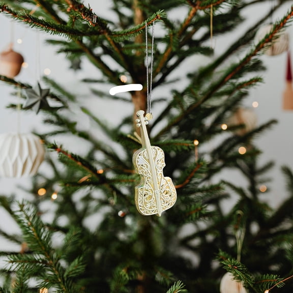Peacheart White Violin Ornament, Musician Christmas Tree Hanging Decoration, Gift for Violin Players Music Lovers
