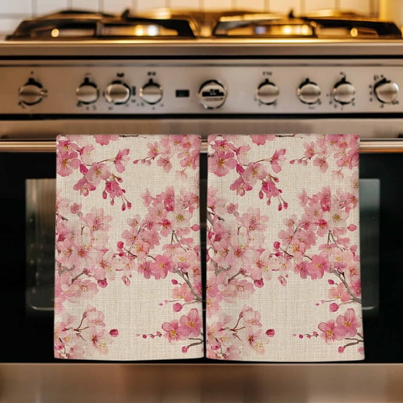 Peaches Branches Kitchen Towels Set of 1, Farmhouse Spring Botanical Pink Flowers Absorbent Dish Towels for Kitchen, Microfiber Hand Towel, Quick Drying Tea Towel for Cleaning Decorative Dishcloths