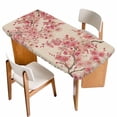 thumbnail image 1 of Peaches Branches Table Cloths for 3 Foot Rectangle Tables, Farmhouse Spring Botanical Pink Flowers Patio Waterproof Elastic Fitted Tablecloths, Washable Rectangular Table Cover for Camping, 1 of 8
