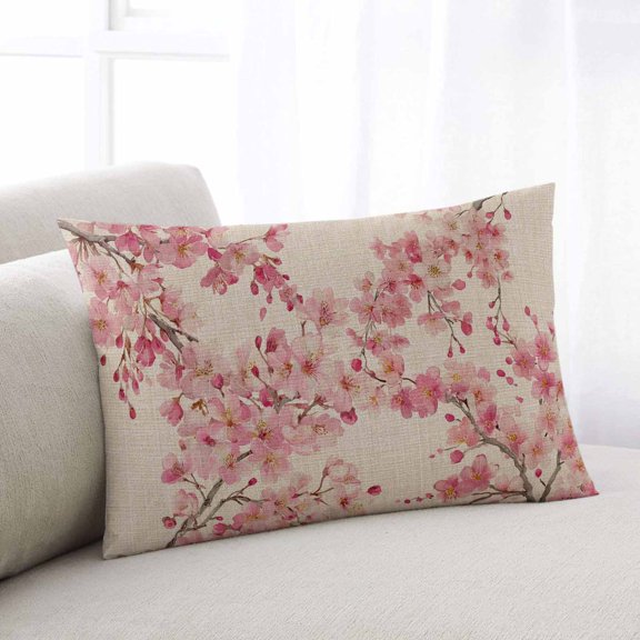 Peaches Branches Throw Pillow Covers, Farmhouse Spring Botanical Pink Flowers Soft Breathable Pillow Cases with Invisible Zipper for Sleeping, Small Pillowcases for Couch Bed Sofa Chair 16x24 Inches
