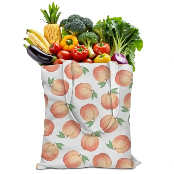 Peaches Canvas Tote Bag Tropical Pink Fruit Summer Modern Fresh Juicy Sweet Pattern Print Design Painting Aesthetic Peach Lover Abstract Cute Kawaii Cartoon Funny Vibrant Reusable Eco-Friendly Lightwe