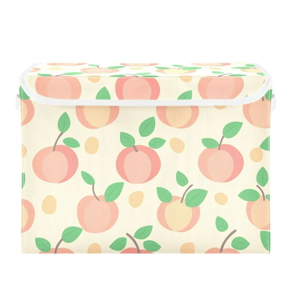 Peaches Leaves Pastel Color Foldable Storage Bin with Lid and Handle Collapsible Storage Box 16.5 x 12.6 x 11.8 inches