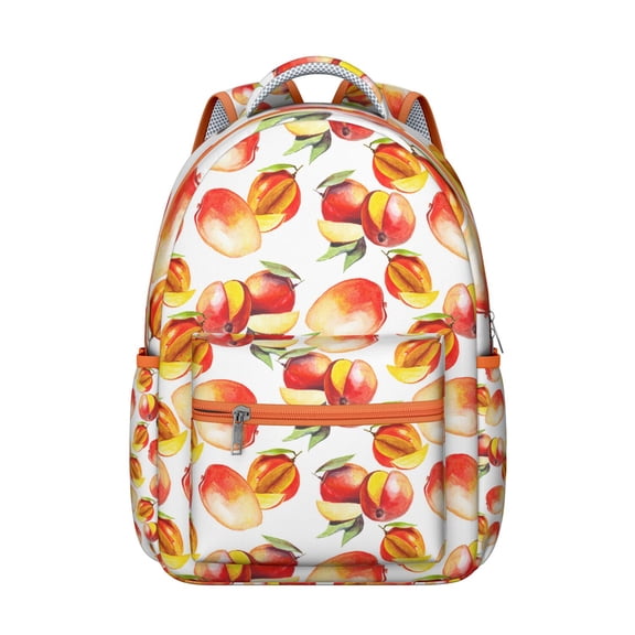Peaches Print Students Backpack Fresh Pink Peach School Bag with Cute Funny Kawaii Pattern, Abstract Summer Fruit Painting Design