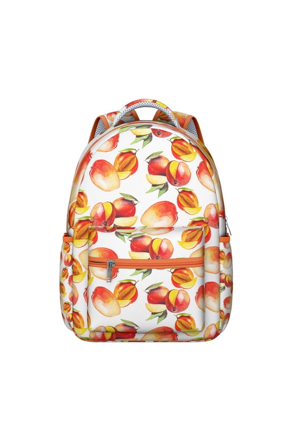 Peaches Print Students Backpack Fresh Pink Peach School Bag with Cute Funny Kawaii Pattern, Abstract Summer Fruit Painting Design