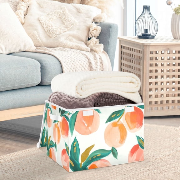 Peaches Storage Basket Foldable Laundry Basket Shelf Kids Toy Storage Container Organizer with Handles